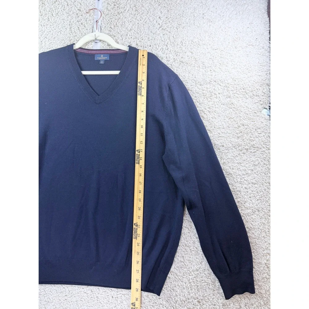 Brooks Brothers V-Neck Sweater Mens XL Navy Excellent Extra Fine Merino Wool